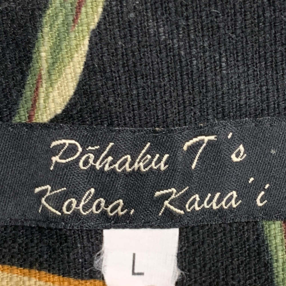 POHAKU T'S Black Multi Color Hawaiian Cotton Camp Short Sleeve Shirt - Picture 5 of 6
